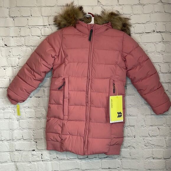 All in Motion Pink  Mid Length Puffer Jacket with Fur Hood, size XS, new - Picture 1 of 10